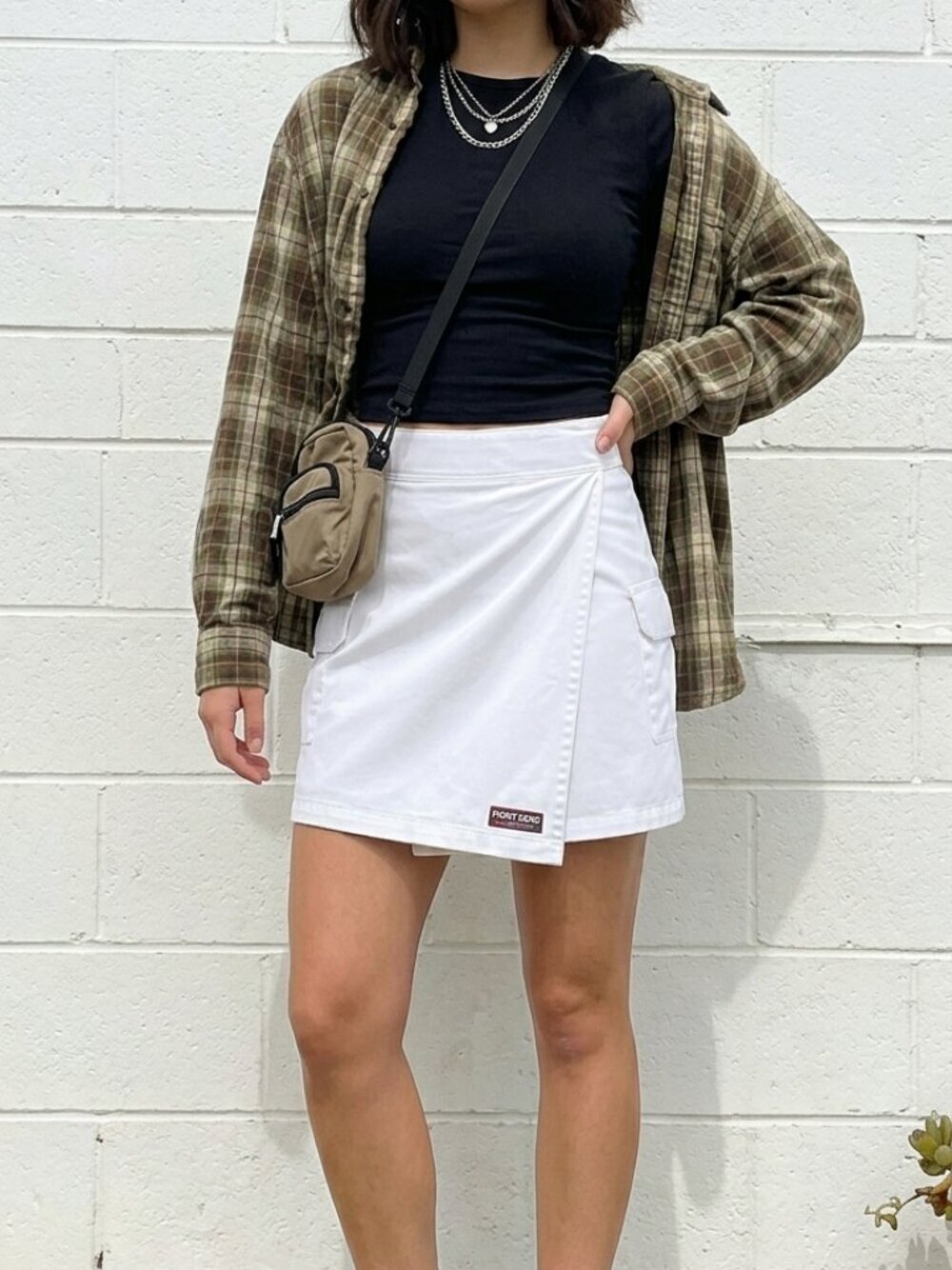 Vintage Point Zero White Cargo Wrap Skirt L Y2K Military Utility Side Pocket - Picture 2 of 16